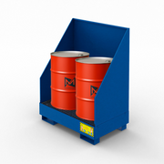 Sammelbehälter mit Spritzschutzwänden für 2 200-Liter-Fässer