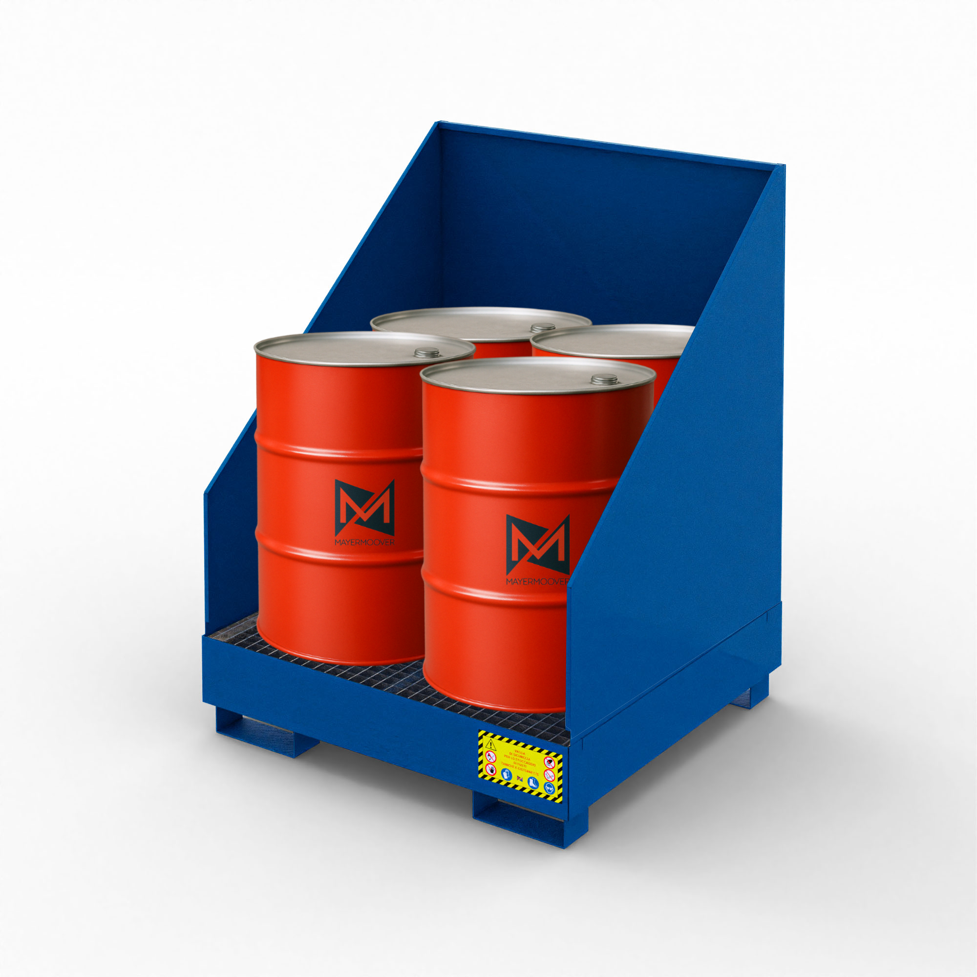 Collection tank with splash guard walls for 4 200 liter drums