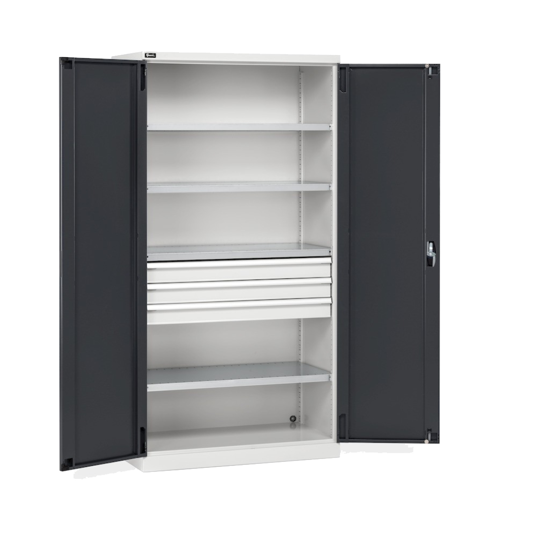 PERFOM140, Armadio con 2 ante, 4 ripiani, 3 cassetti, L1023 x P555 x H2000 mm