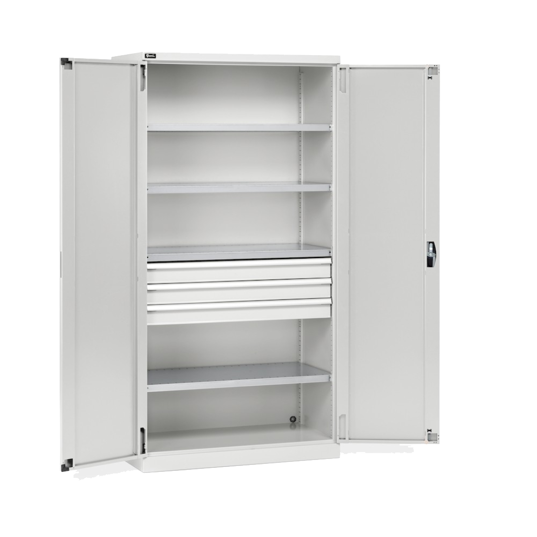 PERFOM140, Armadio con 2 ante, 4 ripiani, 3 cassetti, L1023 x P555 x H2000 mm