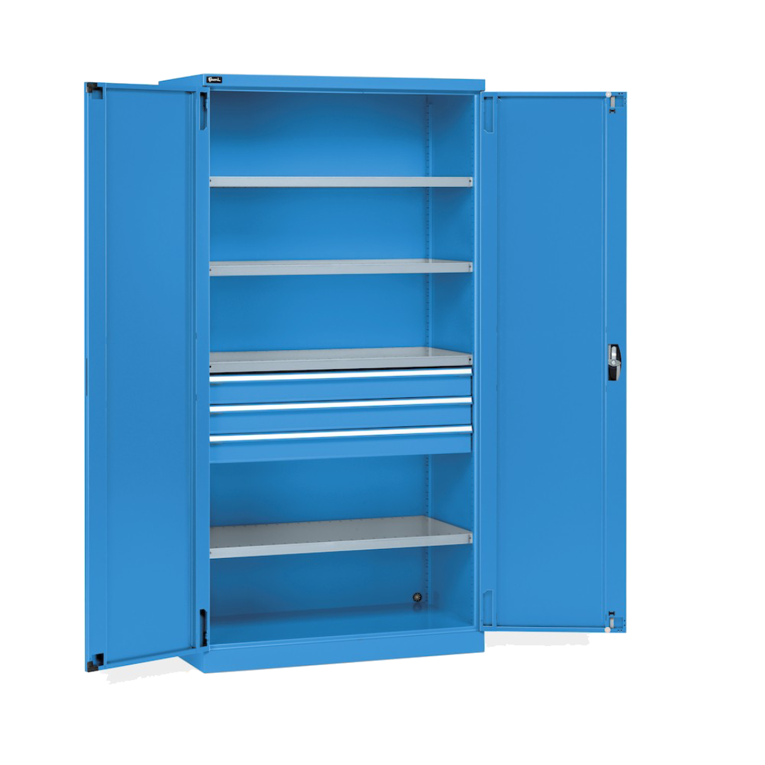PERFOM140, Armadio con 2 ante, 4 ripiani, 3 cassetti, L1023 x P555 x H2000 mm