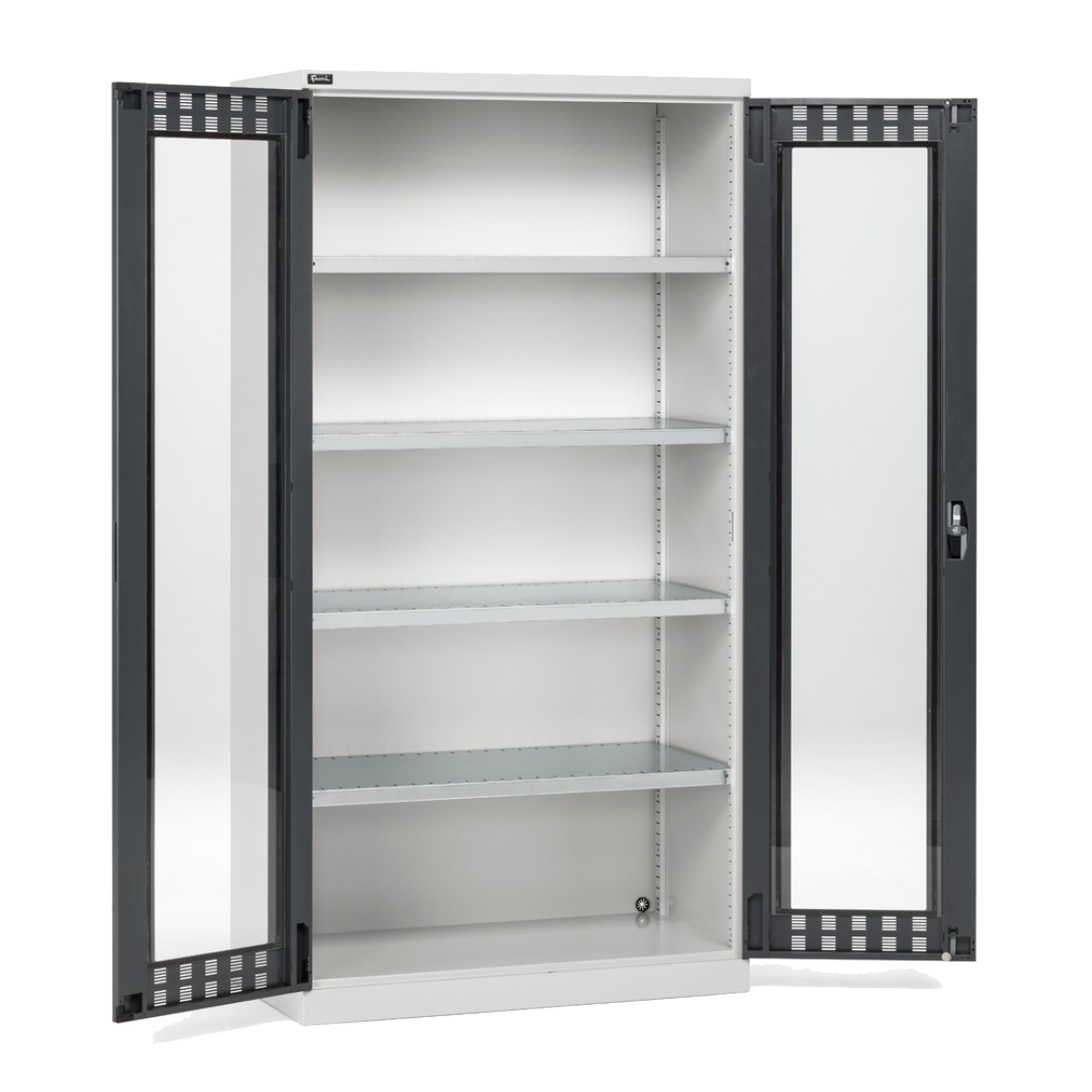 PERFOM140, Armadio con ante a battente fessurate in policarbonato, 4 ripiani, L1023 x P555 x H2000 mm