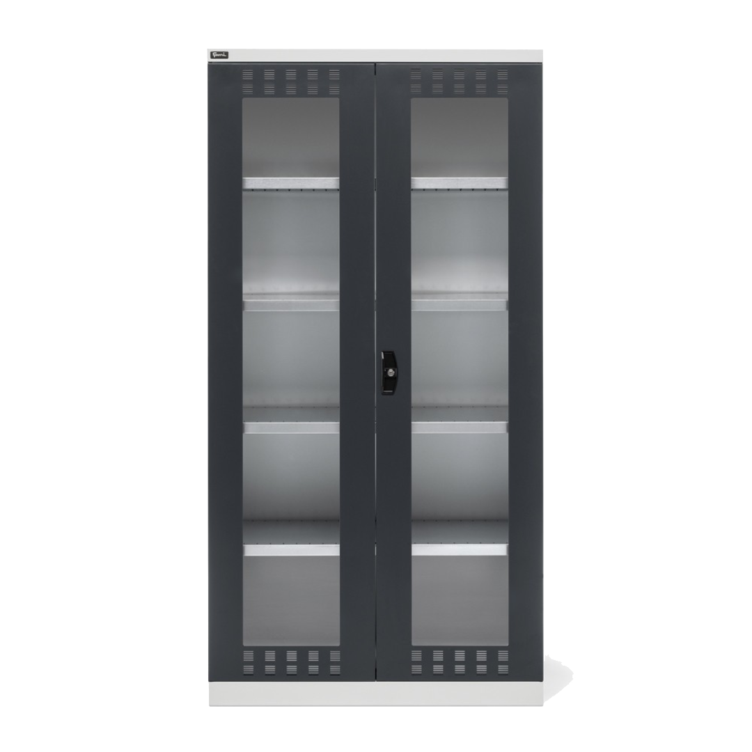 PERFOM140, Armadio con ante a battente fessurate in policarbonato, 4 ripiani, L1023 x P555 x H2000 mm