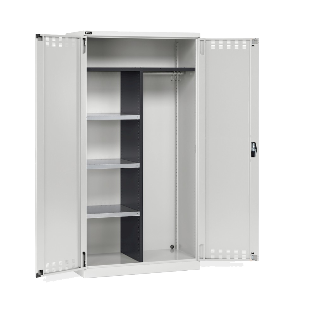 PERFOM140, Armadio multiuso con ante battente fessurate, ripiani e divisorio, L1023 x P555 x H2000 mm