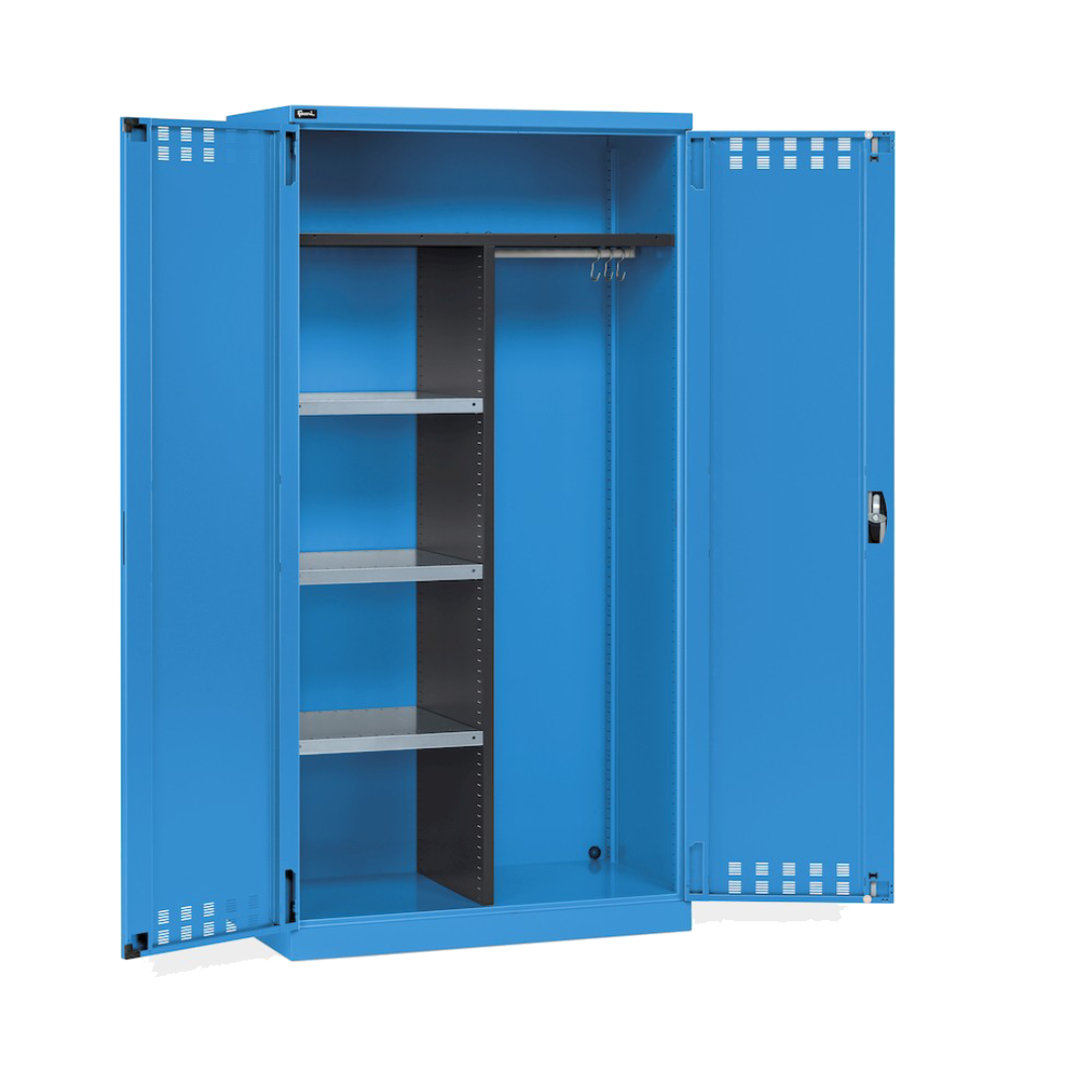 PERFOM140, Armadio multiuso con ante battente fessurate, ripiani e divisorio, L1023 x P555 x H2000 mm