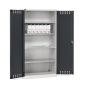 PERFOM140, Armadio 2 ante a battente fessurate, 3 piani fessurati, 6 taniche, 1 vasca interna, L1023 x P555 x H2000 mm