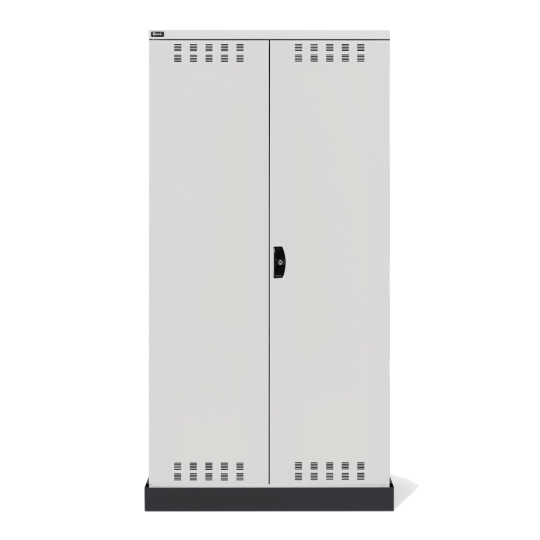 PERFOM140, Armadio 2 ante a battente fessurate, 4 piani, 18 taniche, 1 vasca interna, 1 vasca esterna, L1048 x P600 x H2027 mm