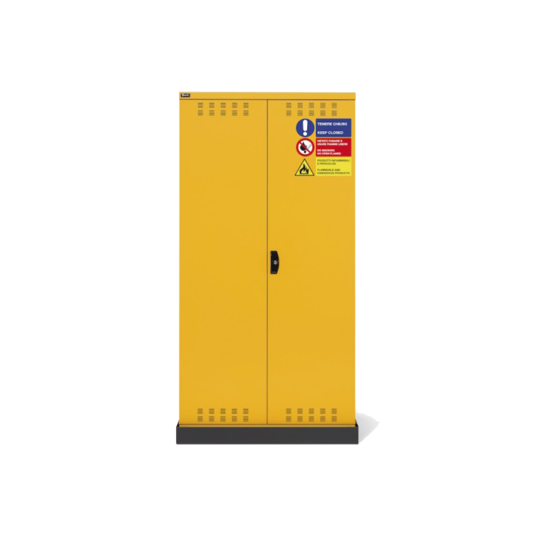 PERFOM140, Armadio 2 ante a battente fessurate, 3 ripiani, 1 vasca stagna esterna, L1048 x P600 x H2027 mm