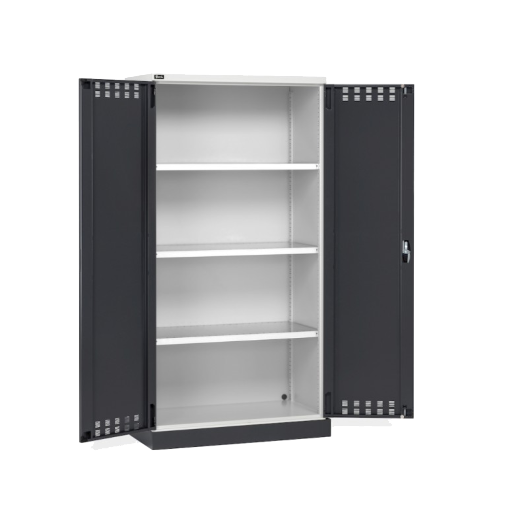 PERFOM140, Armadio 2 ante a battente fessurate, 3 ripiani, 1 vasca stagna esterna, L1048 x P600 x H2027 mm