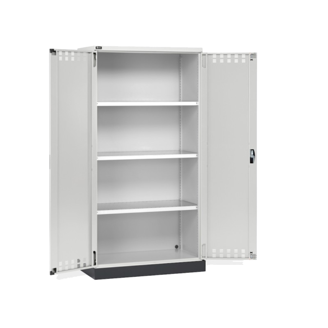 PERFOM140, Armadio 2 ante a battente fessurate, 3 ripiani, 1 vasca stagna esterna, L1048 x P600 x H2027 mm