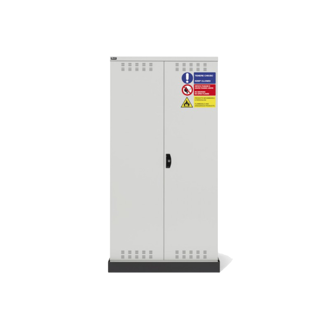 PERFOM140, Armadio 2 ante a battente fessurate, 3 ripiani, 1 vasca stagna esterna, L1048 x P600 x H2027 mm