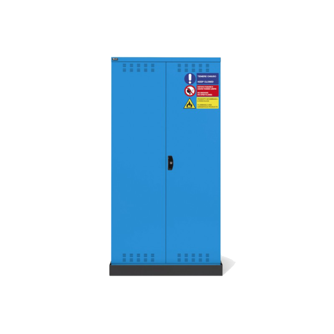 PERFOM140, Armadio 2 ante a battente fessurate, 3 ripiani, 1 vasca stagna esterna, L1048 x P600 x H2027 mm