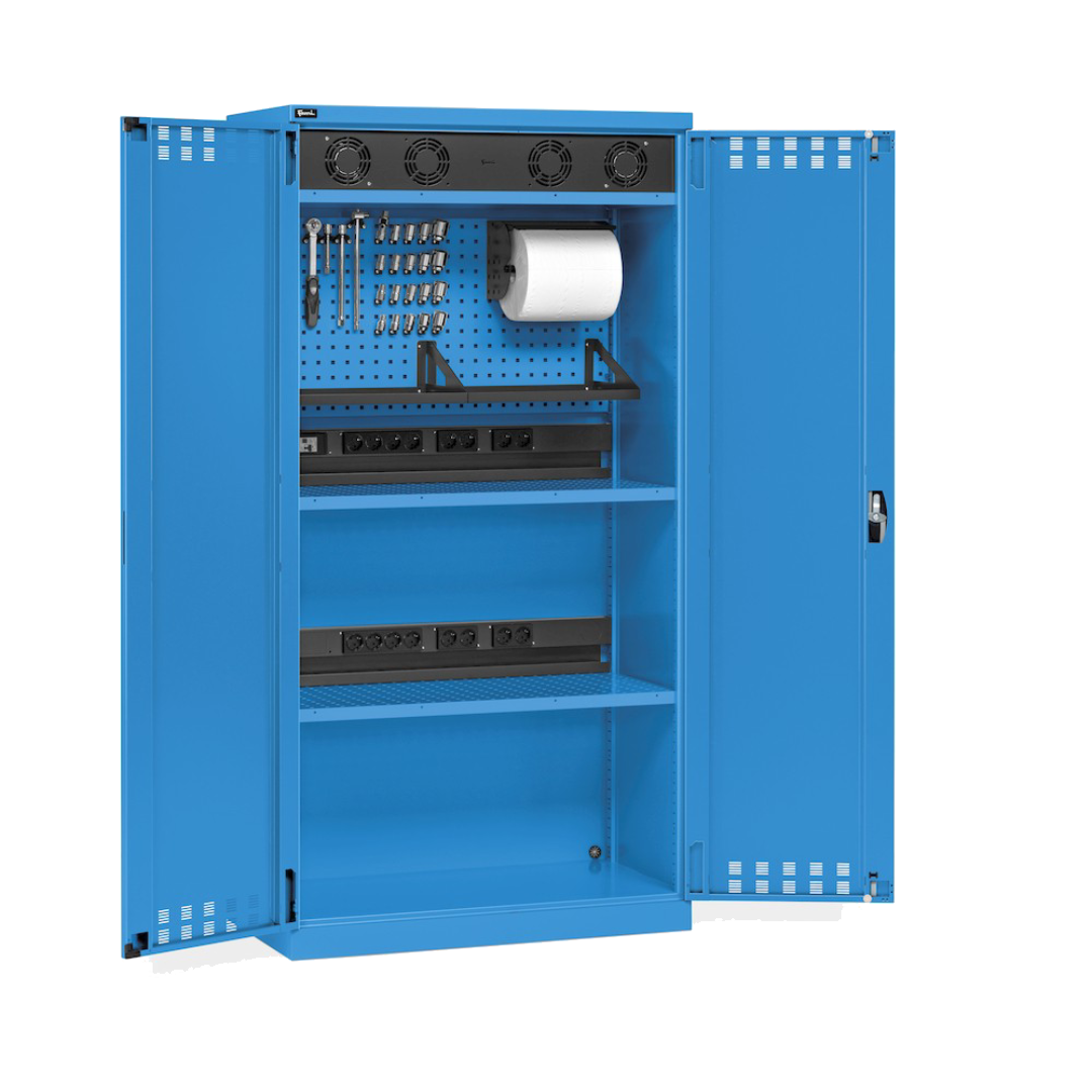 PERFOM140, Armadio caricabatterie con griglia areazione, pannelli forati, accessori, L1023 x P555 x H2000