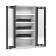 PERFOM140, Armadio caricabatterie con ante in policarbonato, 4 piani/pannelli forati, L1023 x P555 x H2000 mm