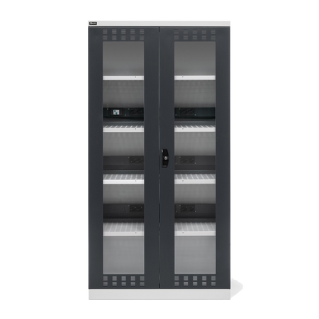 PERFOM14037, Armadio caricabatterie con ante in policarbonato, 4 piani/pannelli forati, L1023 x P555 x H2000 mm - Mayermoover