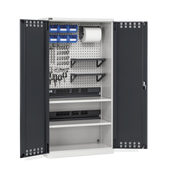 PERFOM140, Armadio caricabatterie con ante battenti, pannelli forati, accessori, L1023 x P555 x H2000 mm