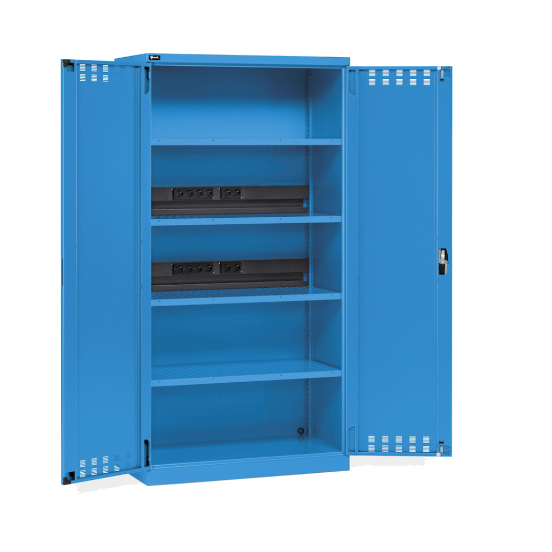 PERFOM140, Armadio caricabatterie con ante battenti in lamiera e ripiani forati, L1023 x P555 x H2000 mm