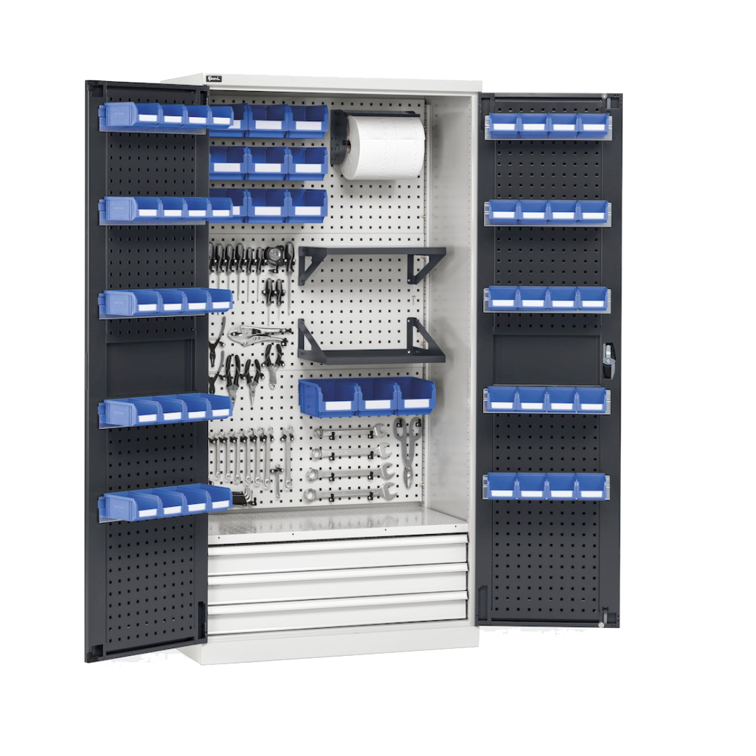 PERFOM140, Armadio porta attrezzi con ante battente e accessori, L1023 x P555 x H2000 mm