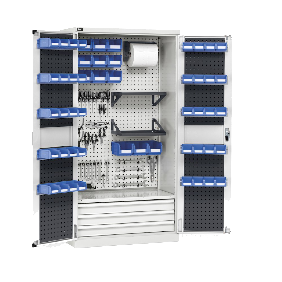 PERFOM140, Armadio porta attrezzi con ante battente e accessori, L1023 x P555 x H2000 mm