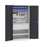 PERFOM140, Armadio portautensili, ante a battente, cassetti, piani, contenitori e ganci, L1023 x P555 x H2000 mm