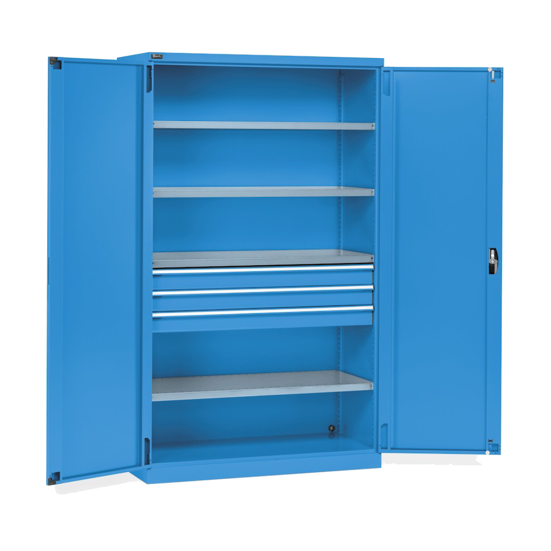 PERFOM170, Armadio con 2 ante, 4 ripiani fessurati, 3 cassetti telescopici, L1193 x P555 x H2000 mm