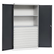 PERFOM170, Armadio con 2 ante, 2 ripiani fessurati, 9 cassetti telescopici, L1193 x P555 x H2000 mm