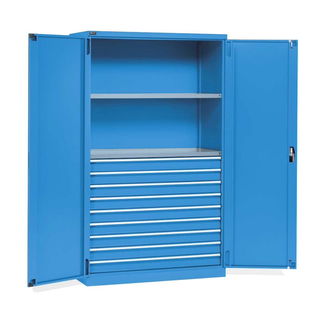 PERFOM170, Armadio con 2 ante, 2 ripiani fessurati, 9 cassetti telescopici, L1193 x P555 x H2000 mm