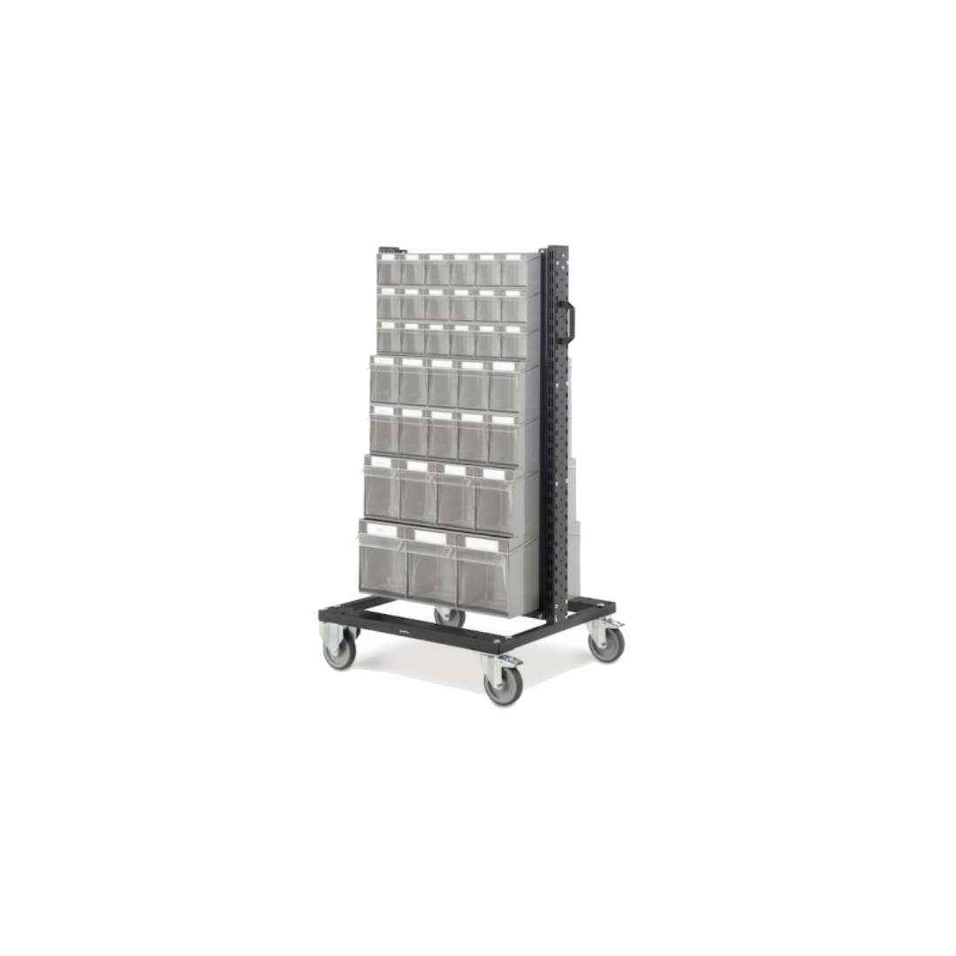 BINCART0701, Carrello con cassettiere trasparenti, 70 contenitori