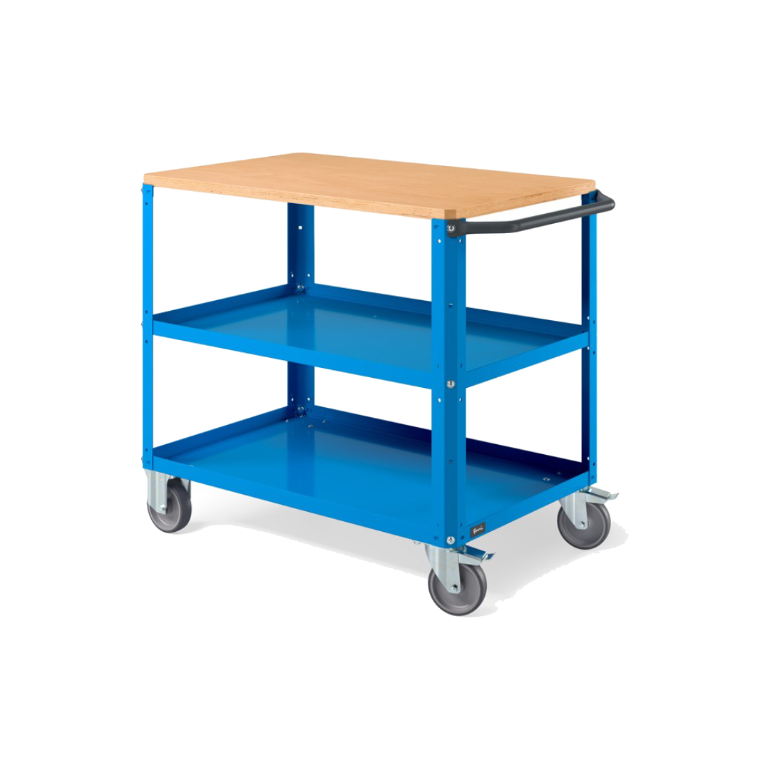 CLEVER10, Carrello a ripiani con ruote con piano in legno e con piano aggiuntivo