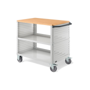 CLEVER10, Carrello a ripiani con ruote, piano in legno, piano aggiuntivo e pannelli forati