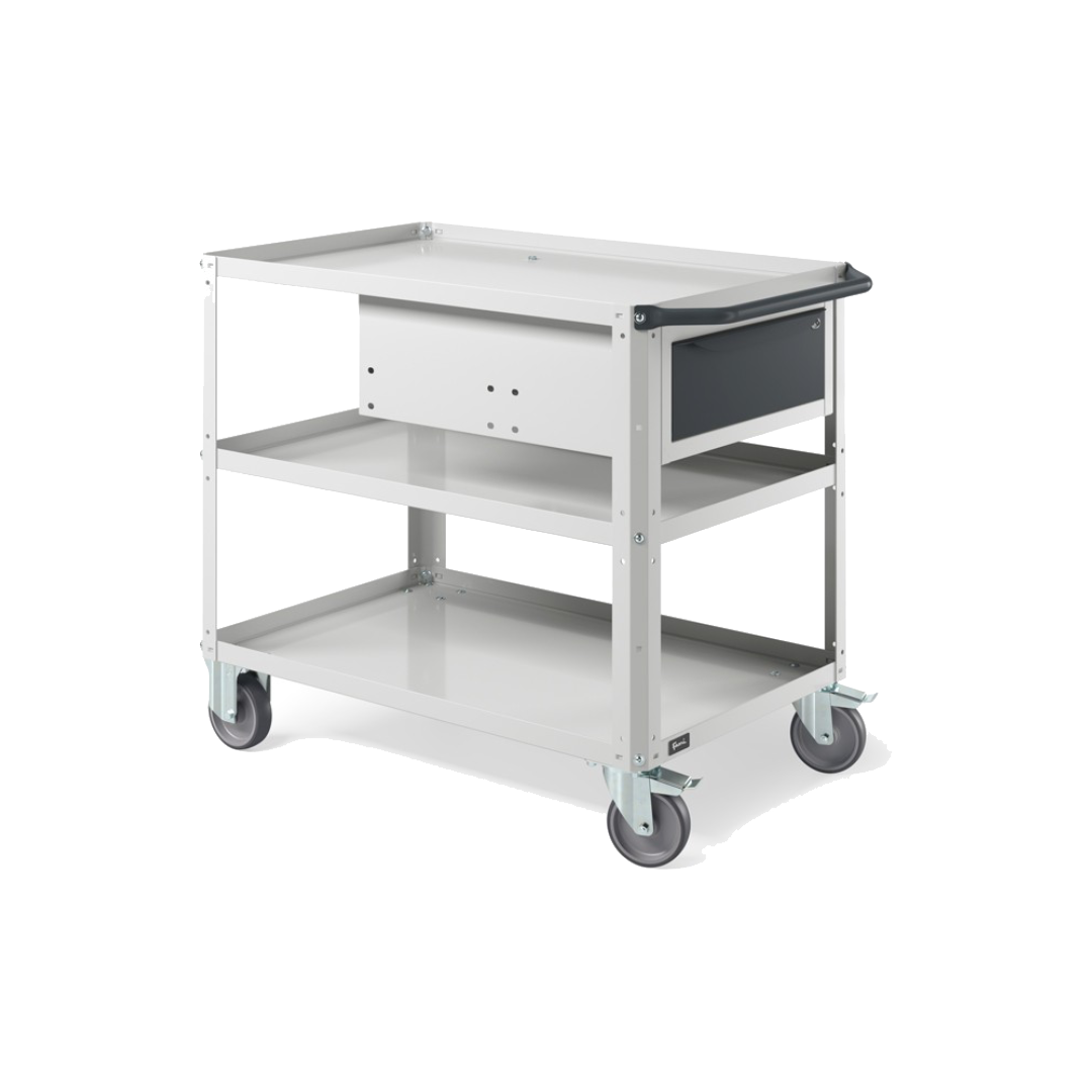 CLEVER10, Carrello a ripiani con ruote, piano aggiuntivo e cassetto