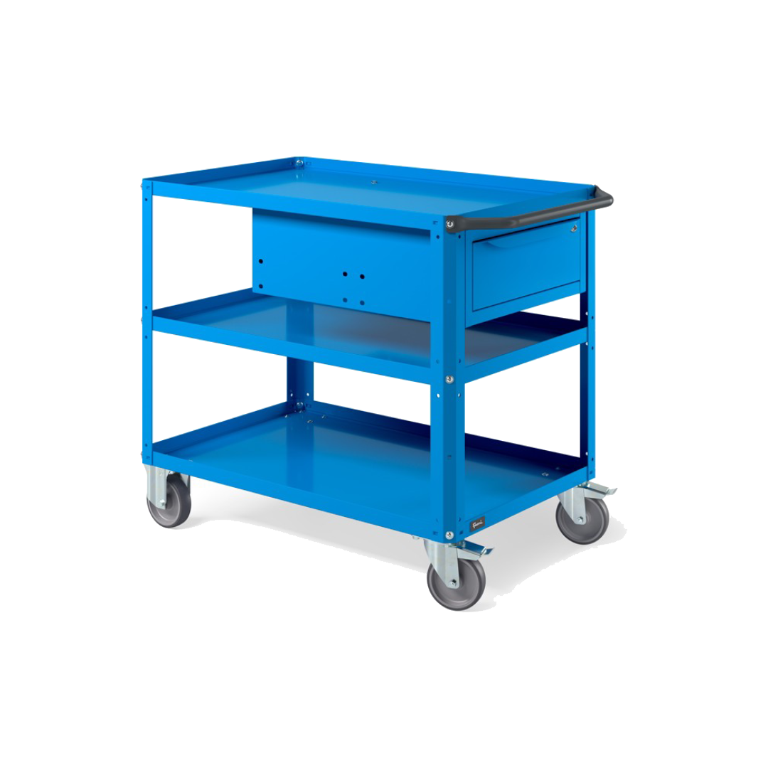 CLEVER10, Carrello a ripiani con ruote, piano aggiuntivo e cassetto