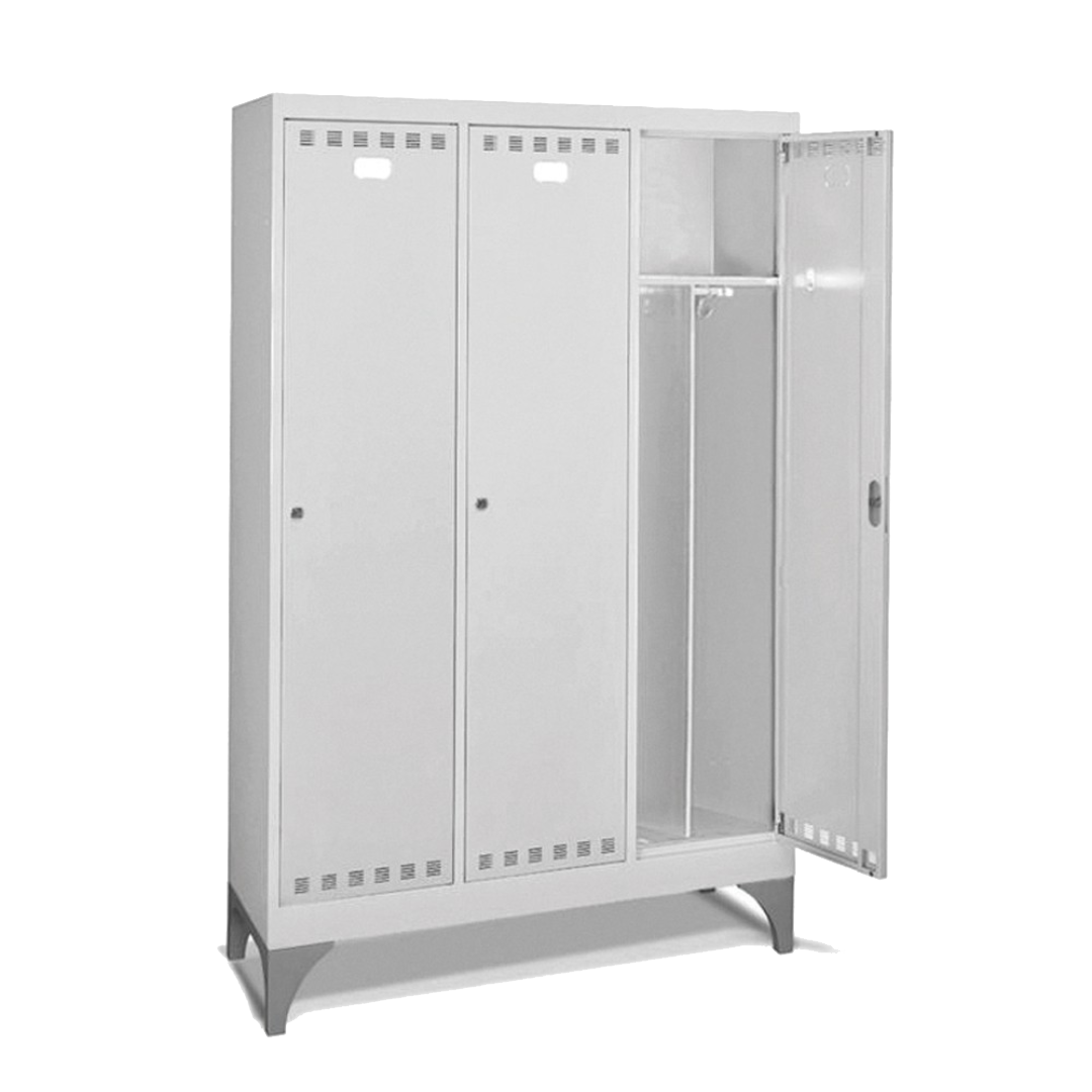 PERFOMAN02, Armadio spogliatoio in metallo a 3 scomparti con piedini